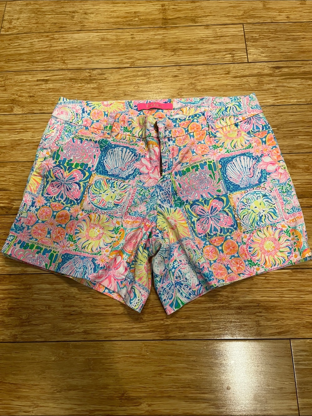 Lilly Pulitzer Tropical Tile Print Shorts in Pink, Blue, Yellow, Green
